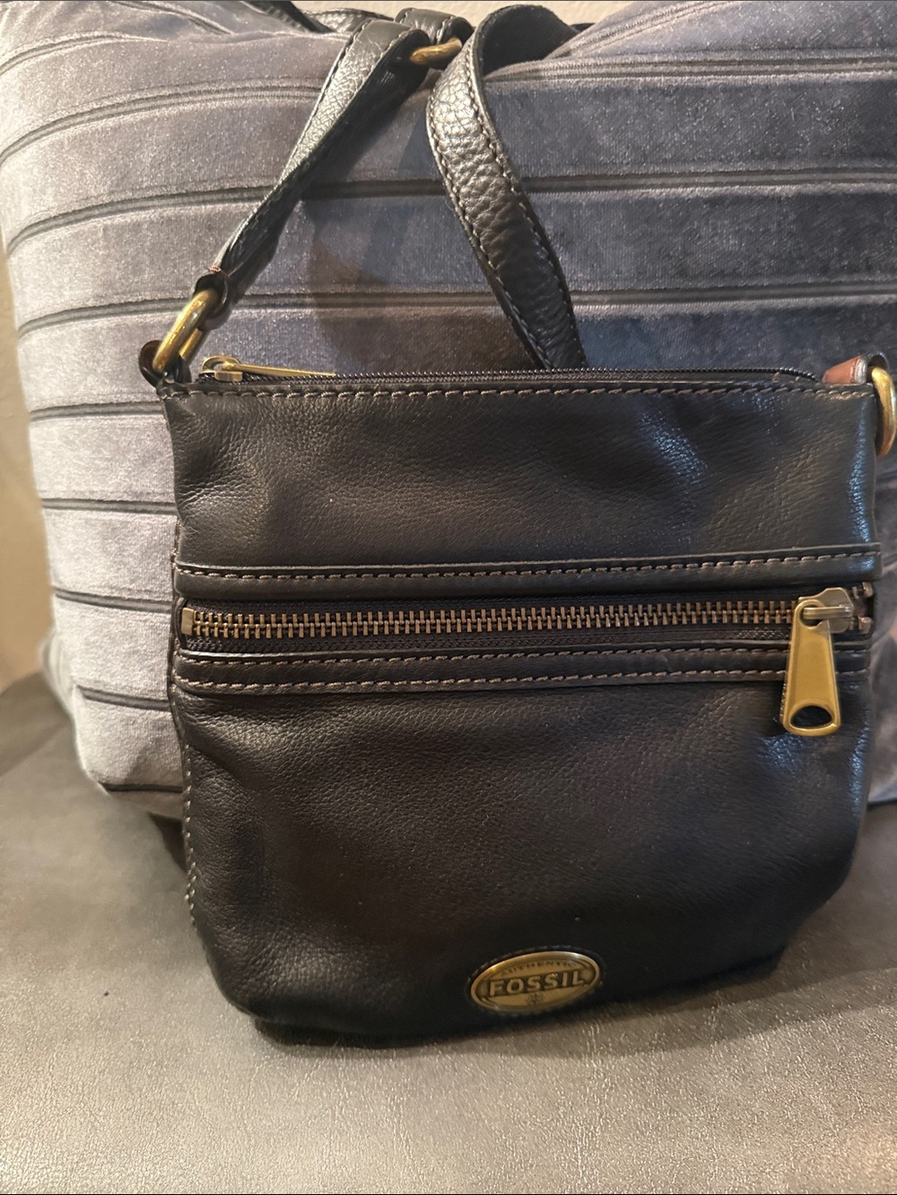 Fossil Black Leather Small Crossbody Bag with Gold Hardware